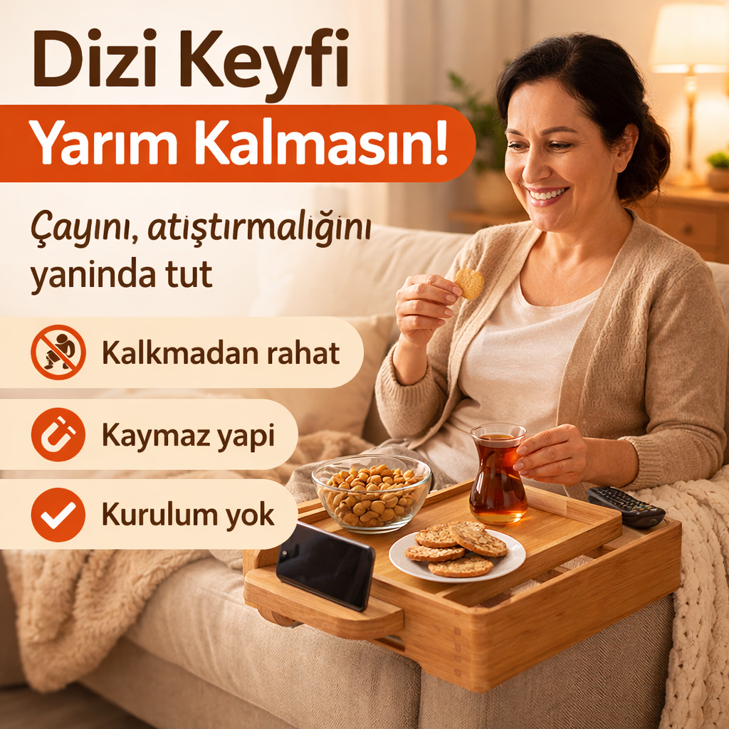 Koltuk Kenarı Sehpası Servis Tepsisi 1 ALANA 1 BEDAVA