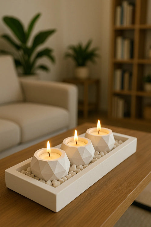 Tabaklı Beton Mumluk Ve Tealight Mumluk Hediyelik Dekorasyon Seti